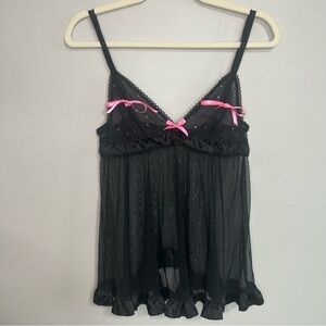 Victoria’s Secret Sexy Little Things Black Chemise Lingerie Pink Bows Size Small